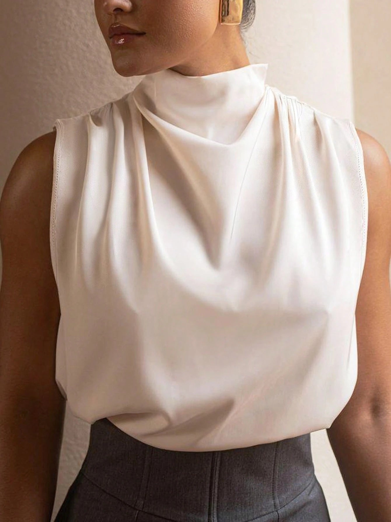 Women Elegant Solid Color Sleeveless Casual Top Summer