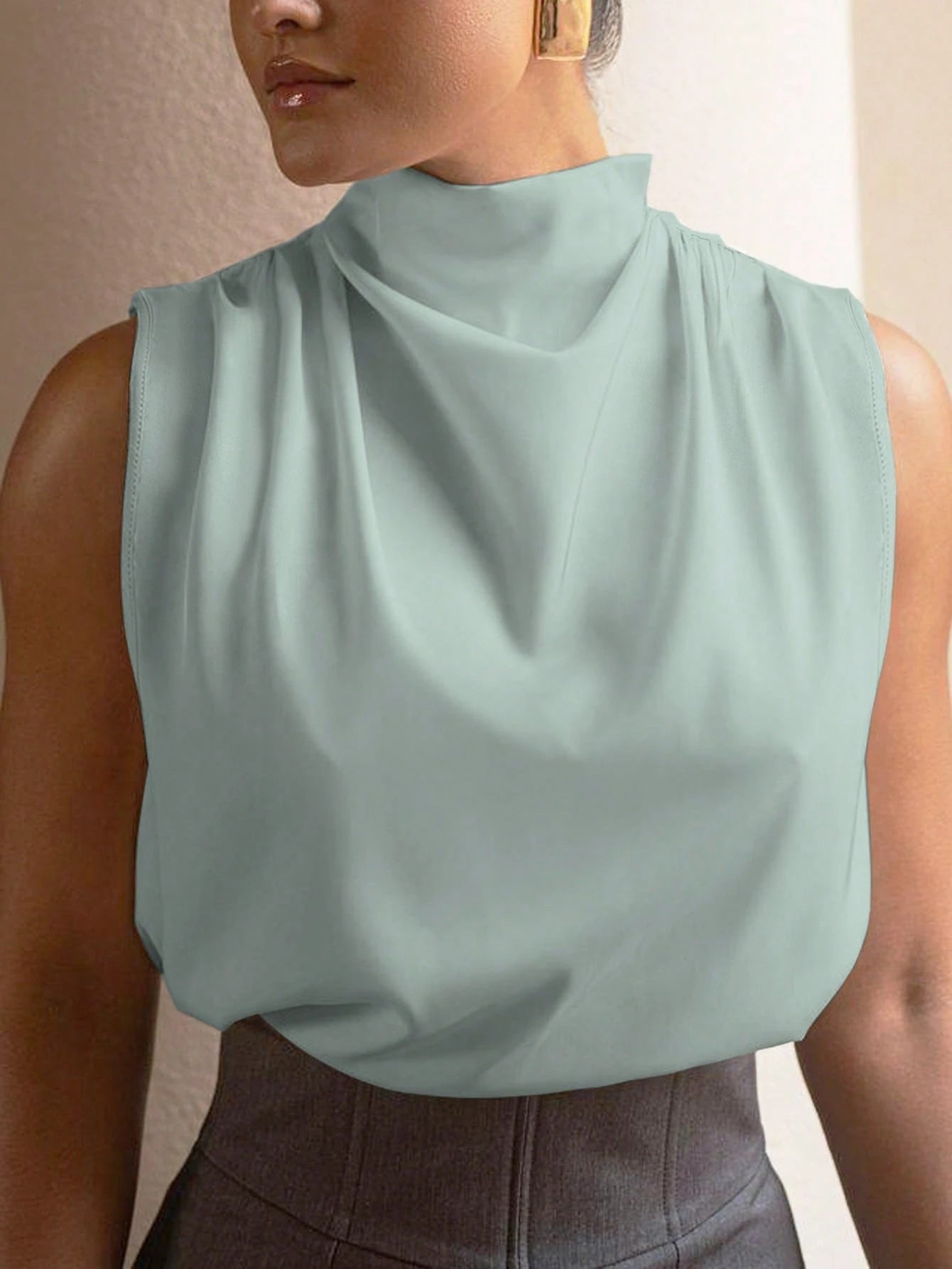 Women Elegant Solid Color Sleeveless Casual Top Summer