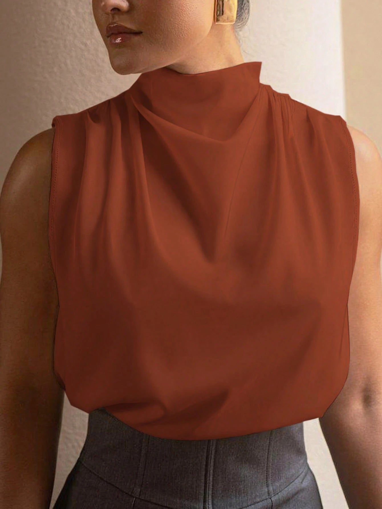 Women Elegant Solid Color Sleeveless Casual Top Summer
