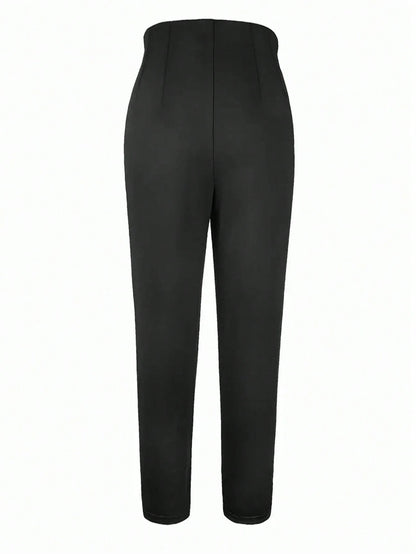 Women's Autumn Waist-Cinching Slim Fit Ankle-Length Commuter Pants, Office Black
