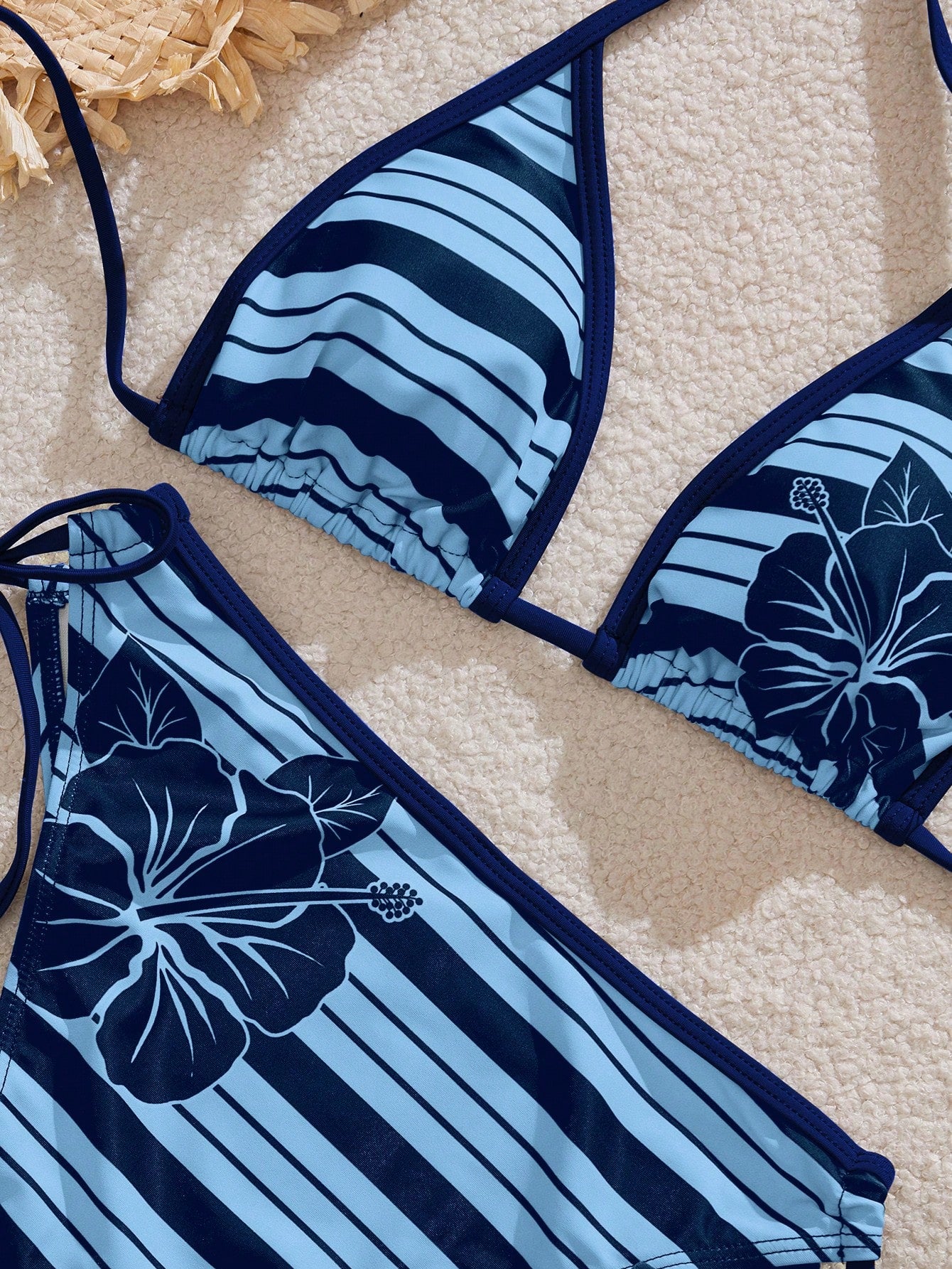 Women's Bikini Swimwear, Retro Striped Cute Hibiscus Print Swimwear Set/Y2K Style/Beach Vacation Outfit Summer, Resort Wear