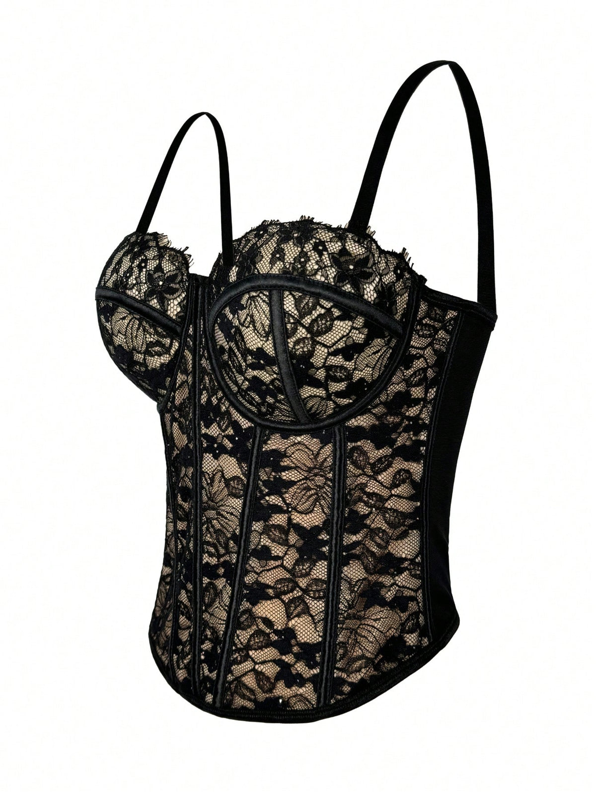 Women's Black Lace Floral Trim Bustier Corset Shapewear Casual Summer, Y2K Aesthetic
