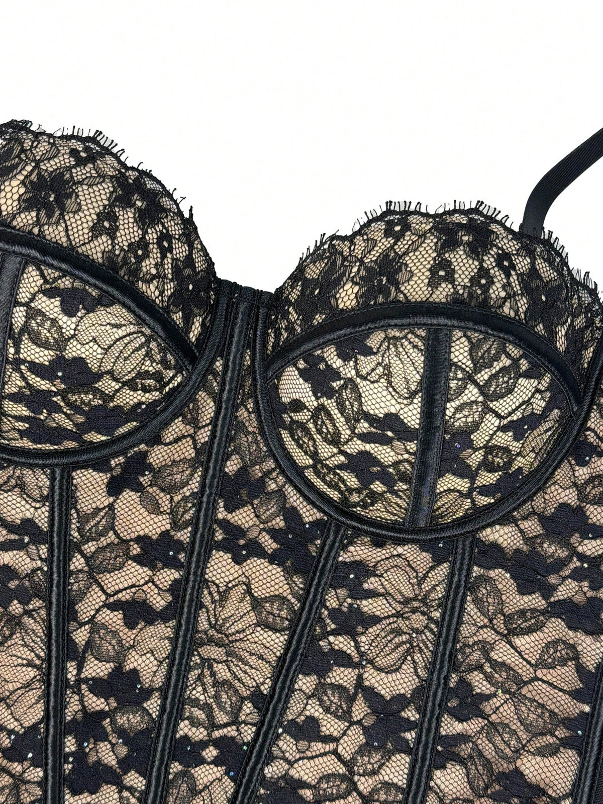 Women's Black Lace Floral Trim Bustier Corset Shapewear Casual Summer, Y2K Aesthetic