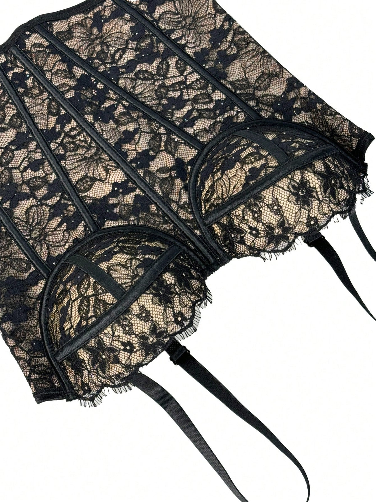 Women's Black Lace Floral Trim Bustier Corset Shapewear Casual Summer, Y2K Aesthetic