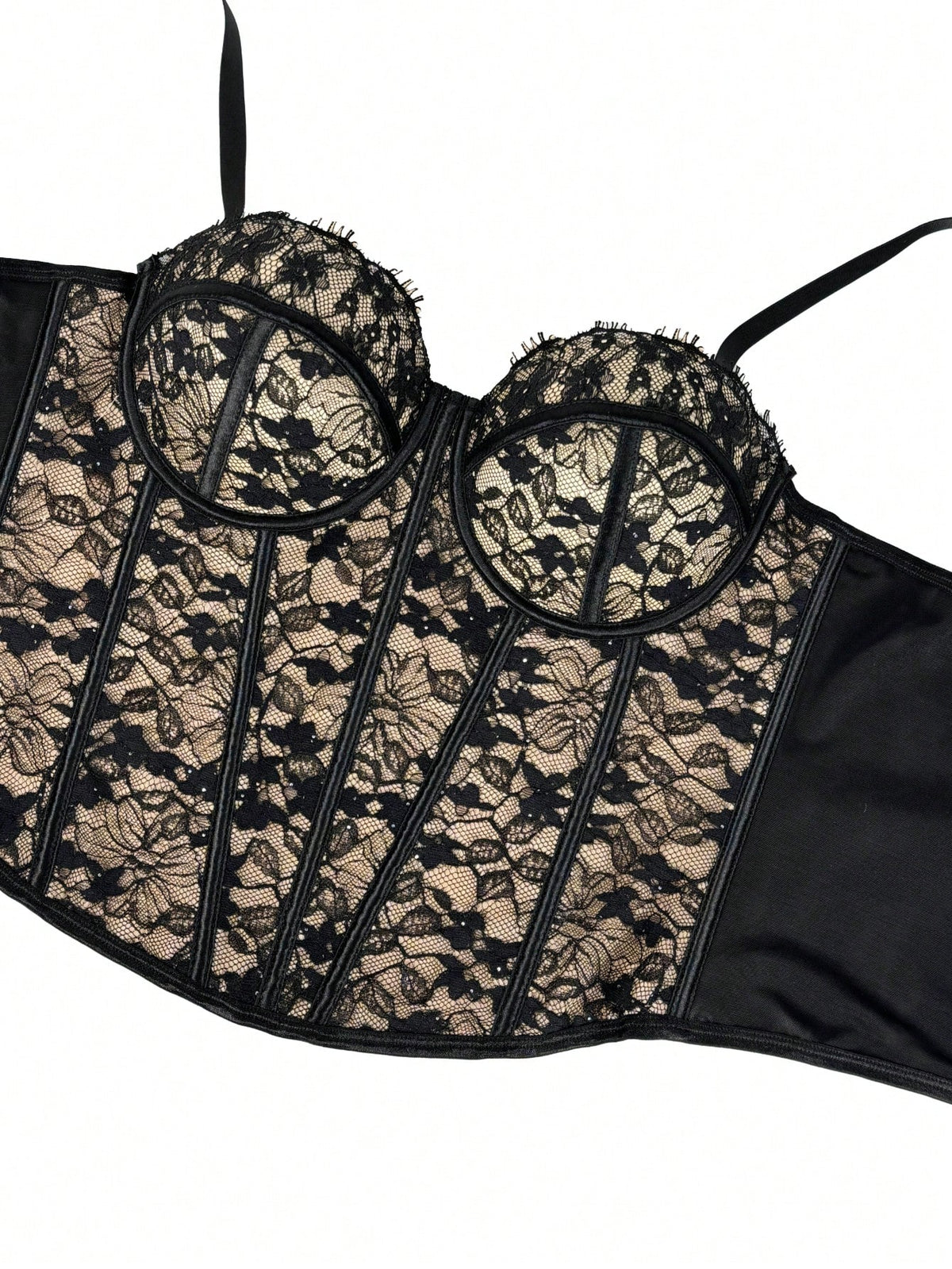 Women's Black Lace Floral Trim Bustier Corset Shapewear Casual Summer, Y2K Aesthetic