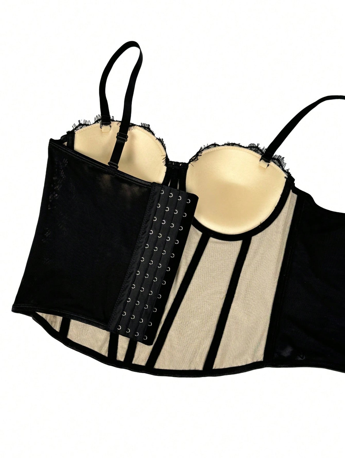 Women's Black Lace Floral Trim Bustier Corset Shapewear Casual Summer, Y2K Aesthetic