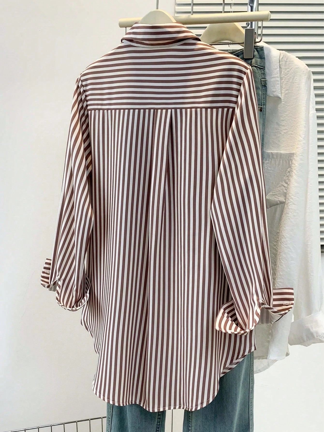 Women's Casual Basic Striped Pointed Collar Long Sleeve Shirt Blouse With Button Pockets, Suitable For Daily Office Wear, Autumn/Winter/Spring