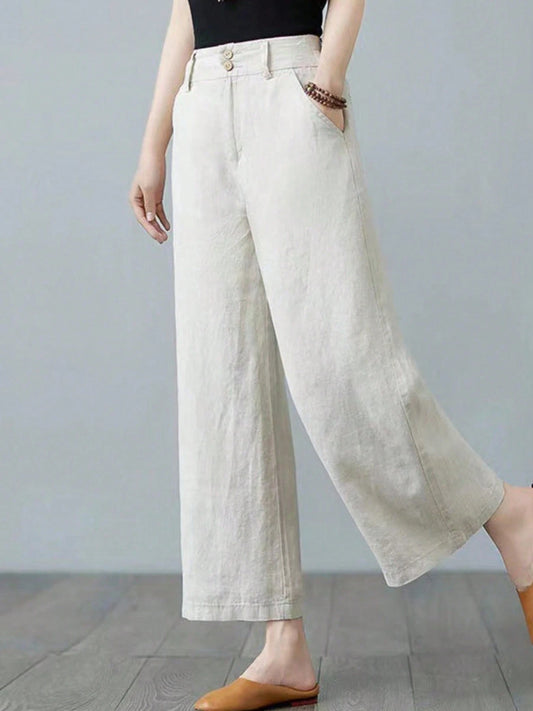Women's Casual, Commuter-Friendly Solid Color Straight Leg Pants White Spring