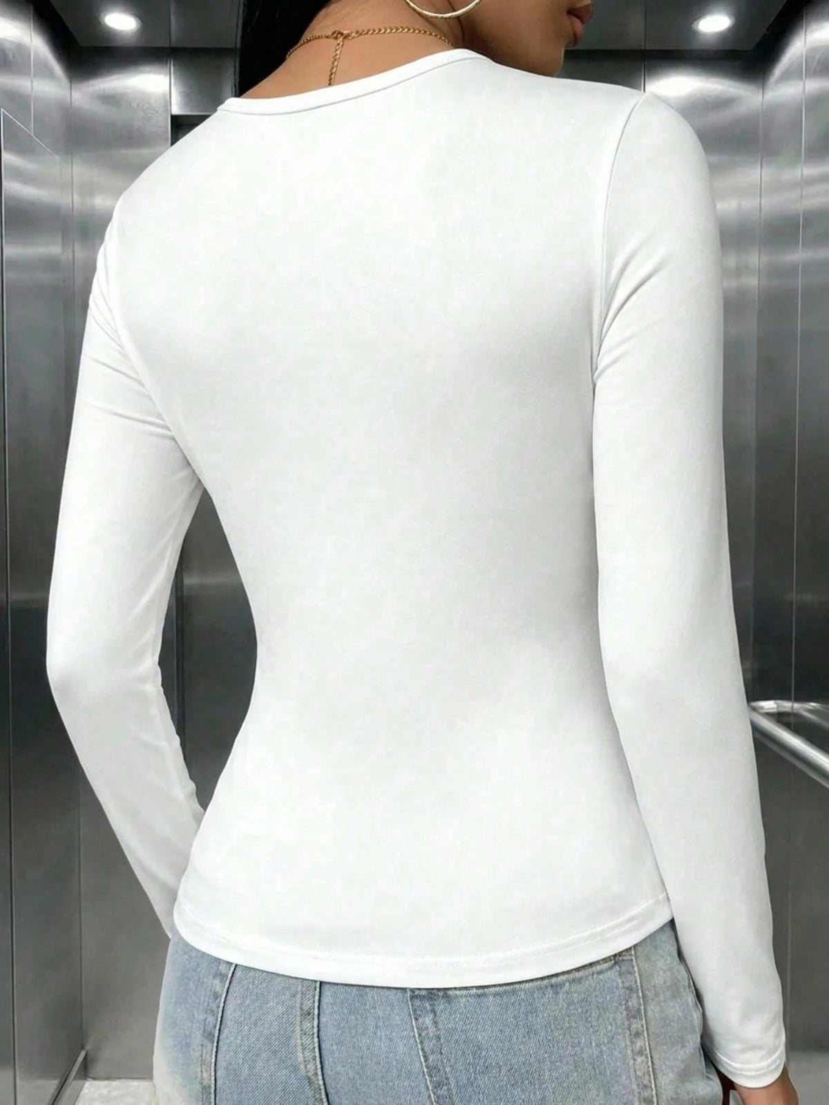 Women's Casual Cotton Slim Fit Long Sleeve T-Shirt For Daily Wear, Fall Winter, Going Out, White Top