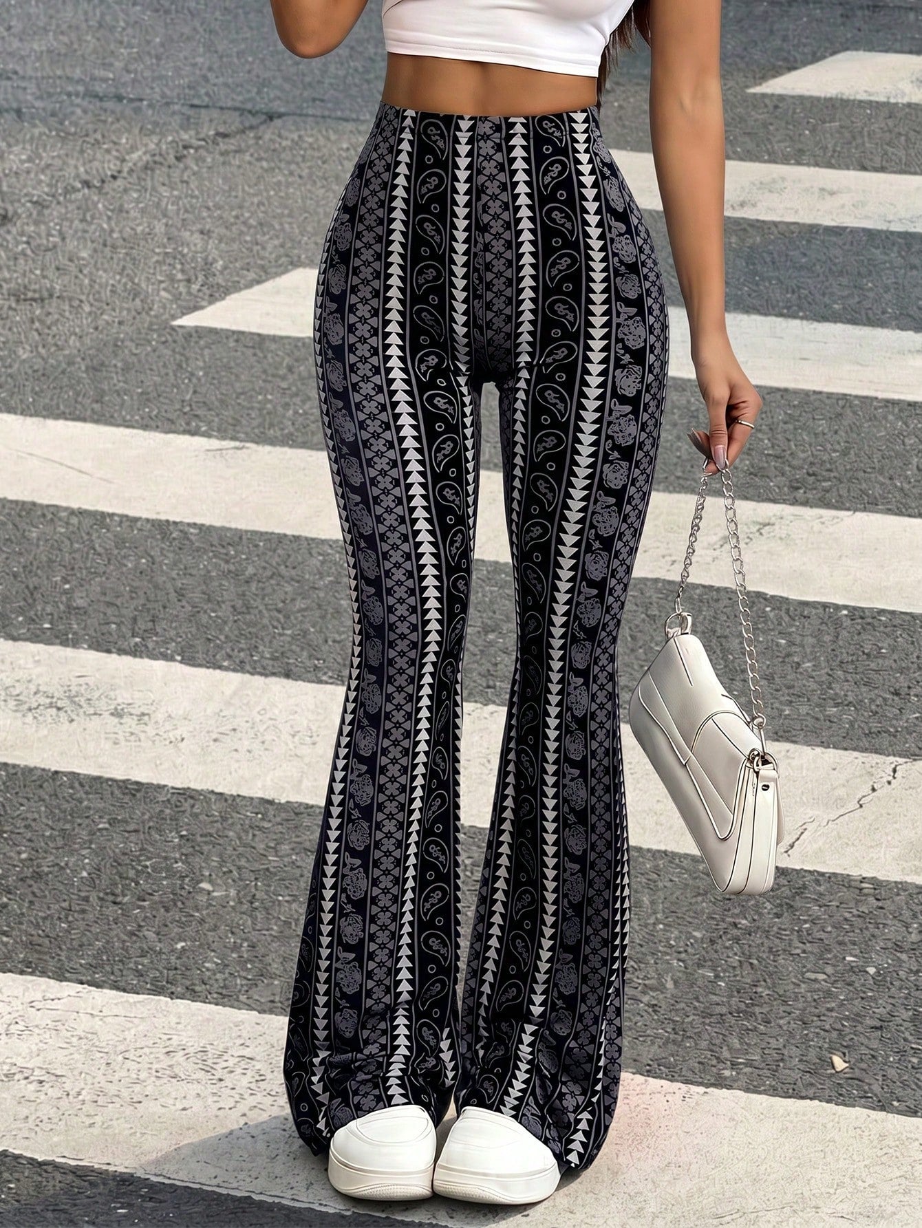 Women's Casual Geometric Print Leggings Spring Black