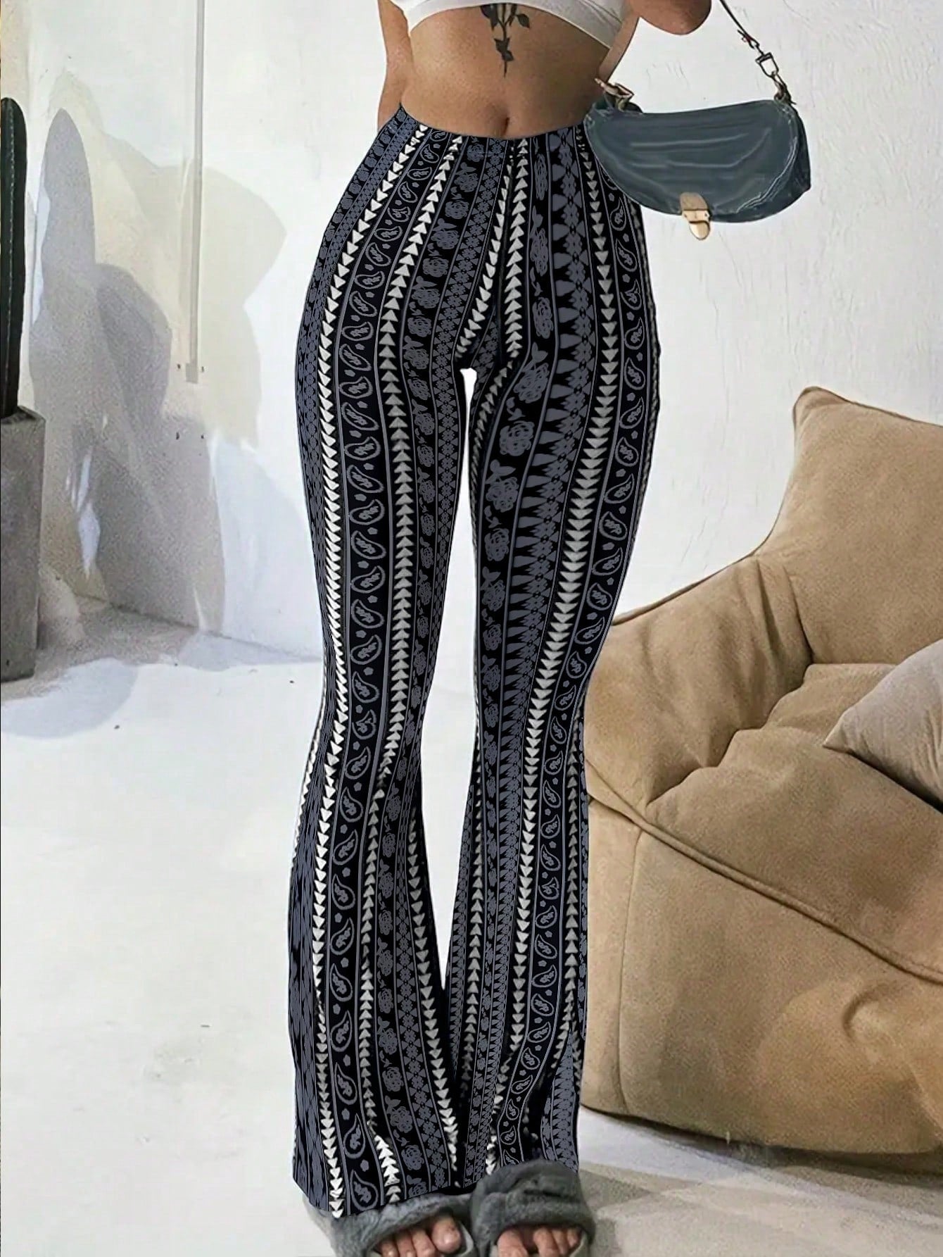 Women's Casual Geometric Print Leggings Spring Black