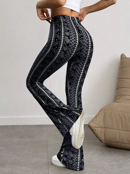 Women's Casual Geometric Print Leggings Spring Black