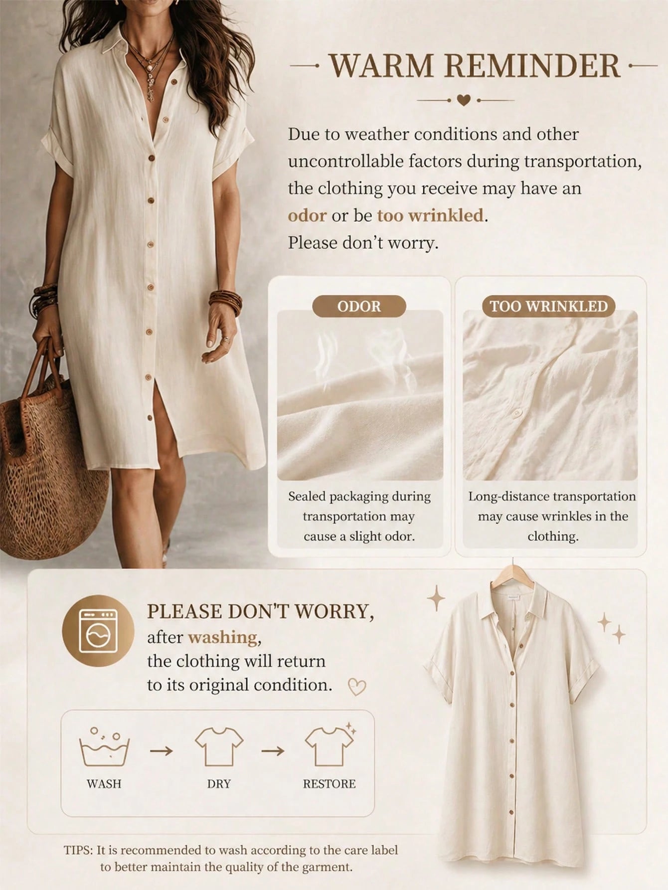 Women's Casual Ivory Woven Shirt Dress, Collared Short Sleeve Front Button Design, Asymmetric Hemline, Knee Length Elegant Summer, Midi