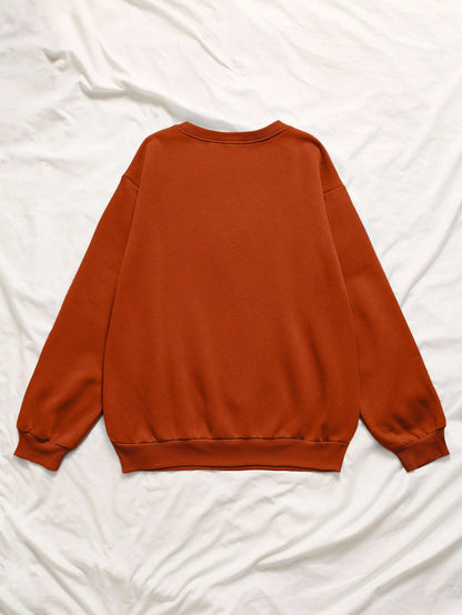 Women's Casual Letter Print Long Sleeve Crew Neck Sweatshirt, Autumn