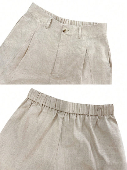 Women's Casual Linen Blend Pleated A-Line Shorts, Spring/Summer, Effortless Style