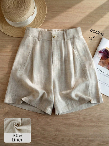 Women's Casual Linen Blend Pleated A-Line Shorts, Spring/Summer, Effortless Style