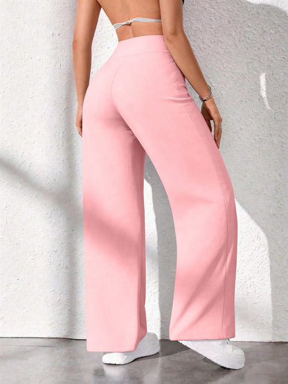 Women's Casual Solid Color High Waist Straight Loose Pants Spring Black