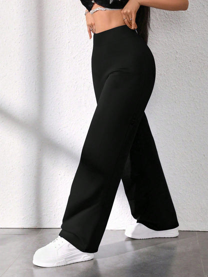 Women's Casual Solid Color High Waist Straight Loose Pants Spring Black