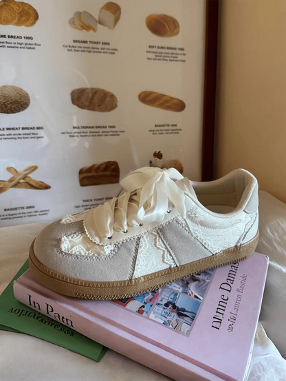 Women's Casual Sports Shoes, Mesh Breathable Versatile Sneakers, Lace-Up Ballet Flat Style, Sports Shoes, Women Shoes, Light Gray