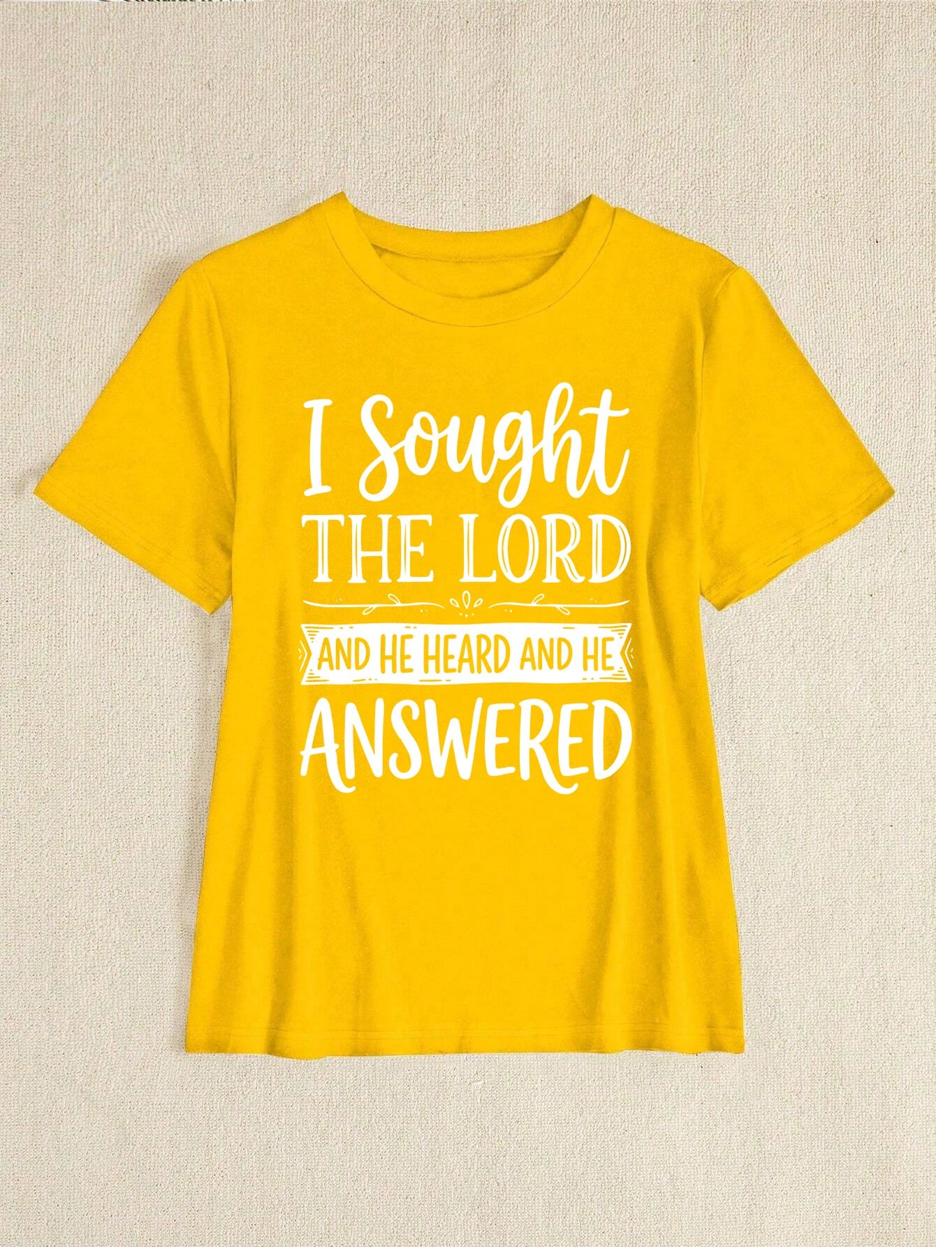 Women's Christian Faith "I Sought The Lord And He Heard And He Answered" Letter Print Oversized Crew Neck Short Sleeve Casual Religious T-Shirt