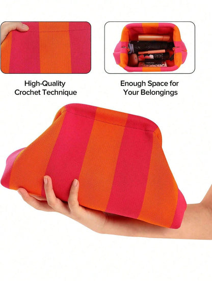 Women's Cloud Pattern Striped Handbag  Lightweight & Foldable For Daily Work Makeup Party Vacation