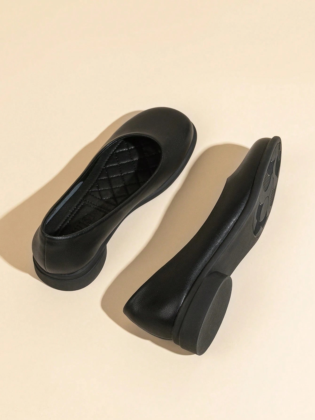 Women's Comfortable Black Flat Slip-On Casual Shoes, Soft & Gentle Office Work Shoes, Breathable Laser Cut Pattern Lightweight Ballet Flats
