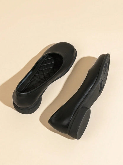 Women's Comfortable Black Flat Slip-On Casual Shoes, Soft & Gentle Office Work Shoes, Breathable Laser Cut Pattern Lightweight Ballet Flats