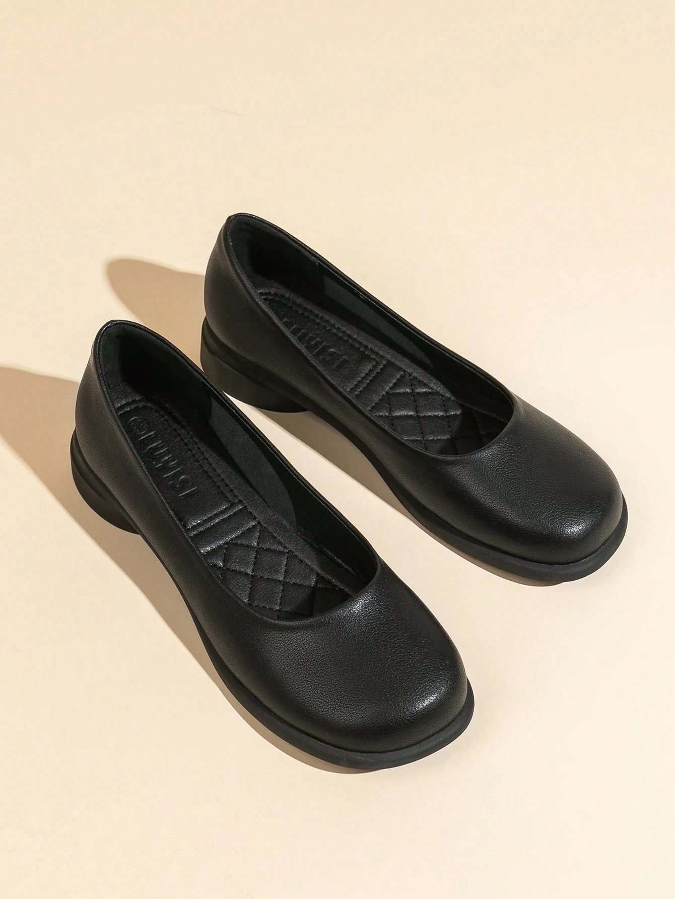 Women's Comfortable Black Flat Slip-On Casual Shoes, Soft & Gentle Office Work Shoes, Breathable Laser Cut Pattern Lightweight Ballet Flats