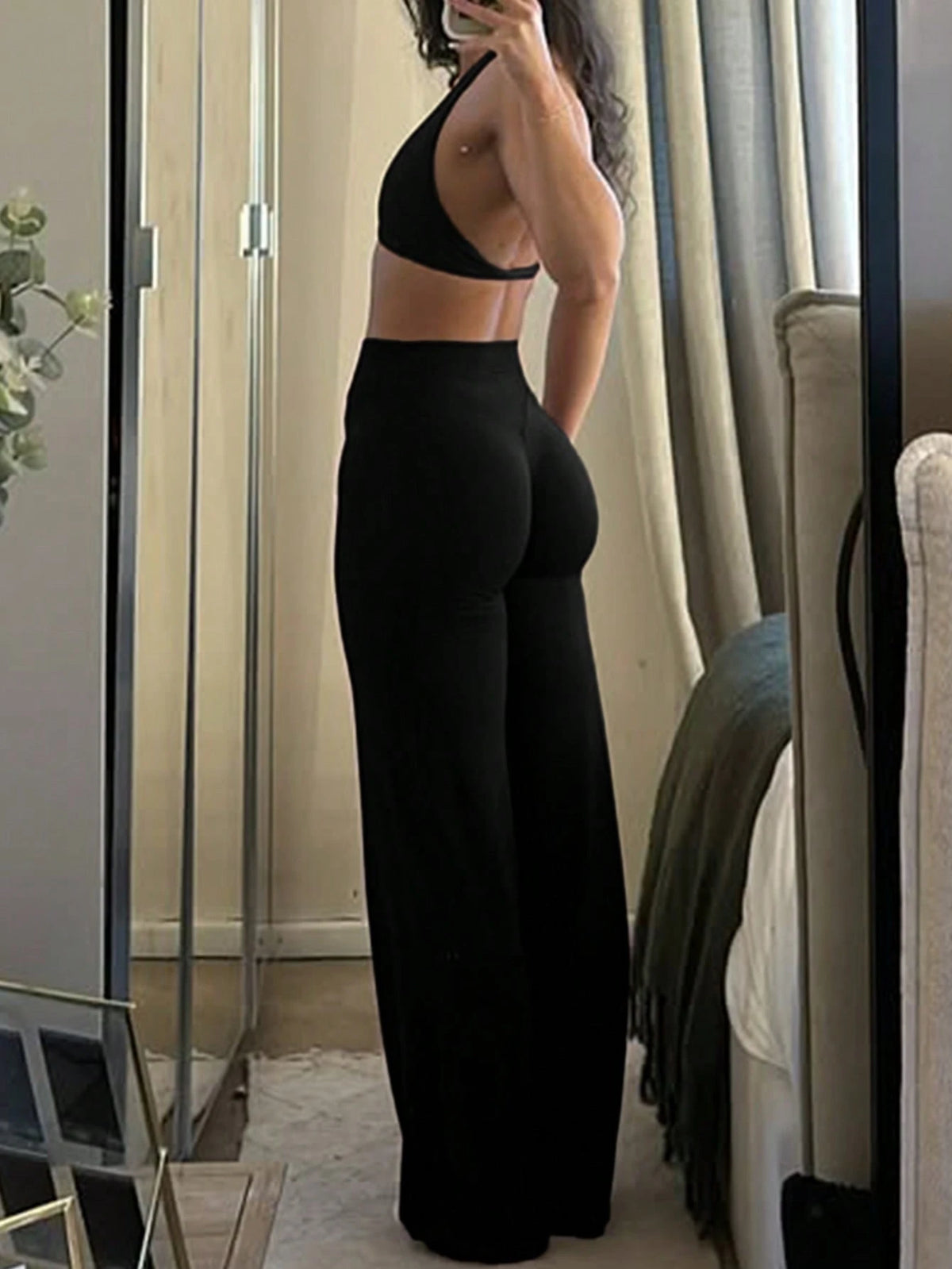 Women's Commuting Sports Elegant Modern Workplace Solid Color Slim Fit Flare Pants Spring Black, Office Siren