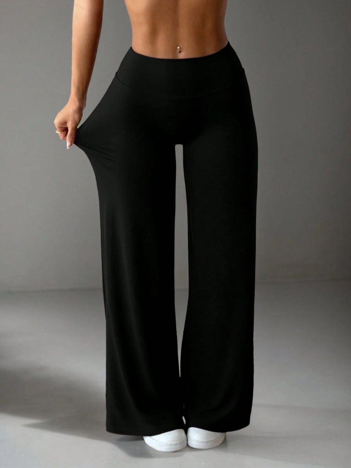 Women's Commuting Sports Elegant Modern Workplace Solid Color Slim Fit Flare Pants Spring Black, Office Siren