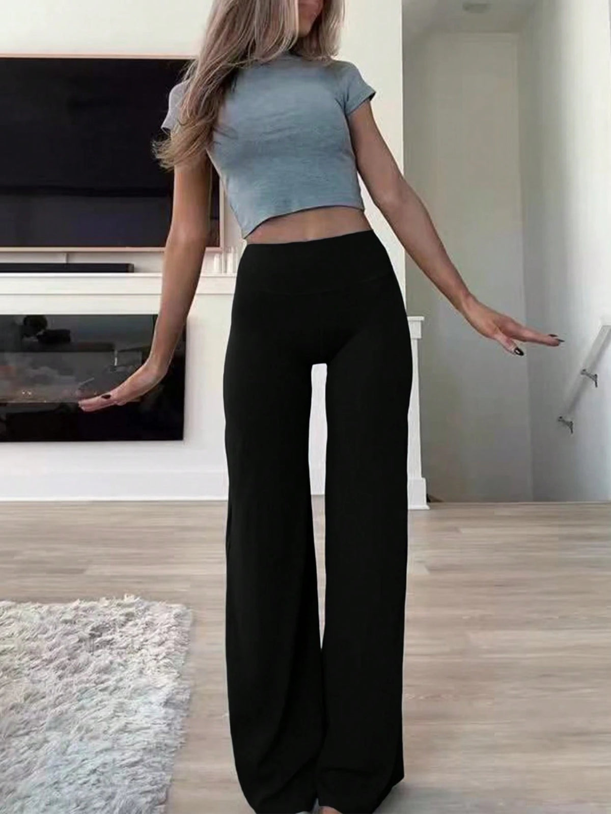 Women's Commuting Sports Elegant Modern Workplace Solid Color Slim Fit Flare Pants Spring Black, Office Siren
