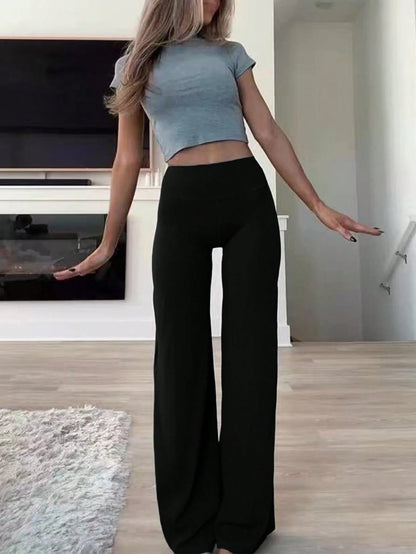 Women's Commuting Sports Elegant Modern Workplace Solid Color Slim Fit Flare Pants Spring Black, Office Siren