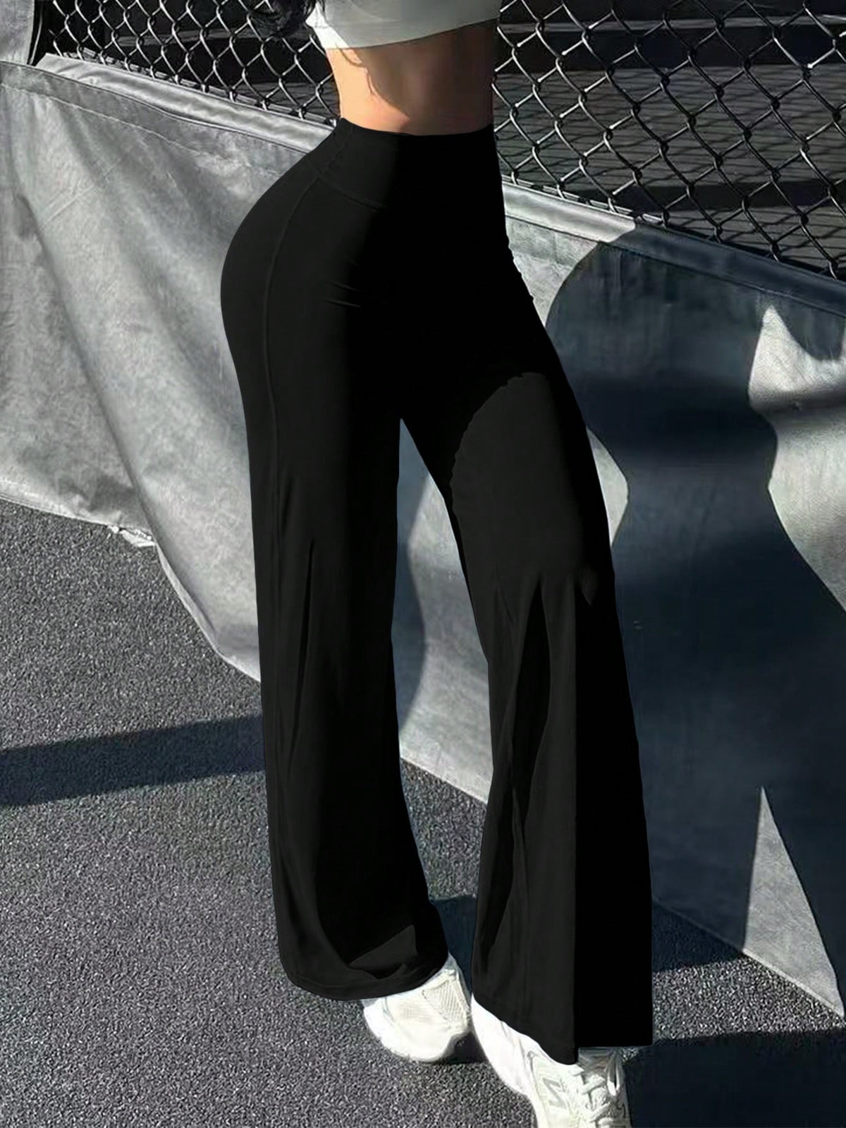 Women's Commuting Sports Elegant Modern Workplace Solid Color Slim Fit Flare Pants Spring Black, Office Siren