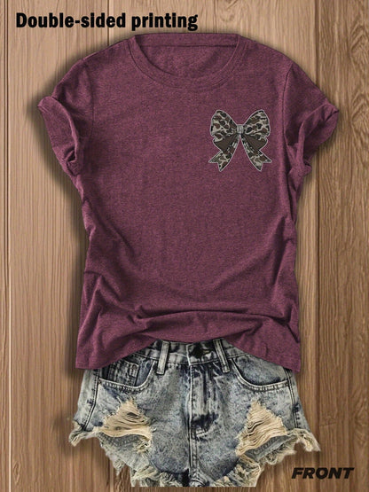 Women's Double-Sided Print T-Shirt Camouflage Bow Print Cotton Blend Tee Fashion Casual Tops For Outdoor Daily Wear Pattern For Southern Charm Lovers
