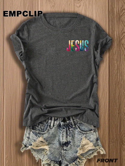 Women's Double-Sided Print T-Shirt Jesus The Way Truth Life Colorful Inspirational Christian Tee Faith-Based Apparel For Church Worship Religious Activities Fashion Religious Shirt
