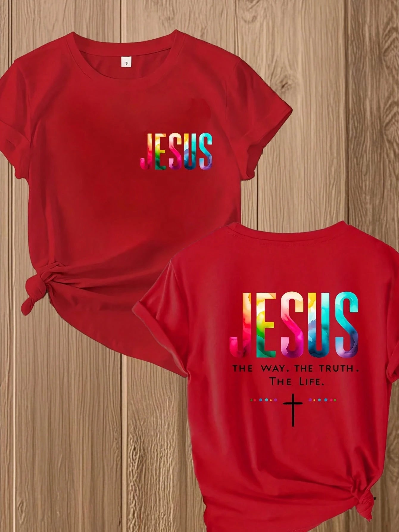 Women's Double-Sided Print T-Shirt Jesus The Way Truth Life Colorful Inspirational Christian Tee Faith-Based Apparel For Church Worship Religious Activities Fashion Religious Shirt