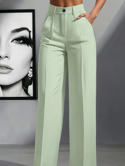 Women's Elegant High Waist Pleated Wide Leg Trousers Casual Office Commuting Drapey Suit Pants With Pockets Fall