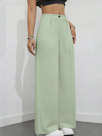 Women's Elegant High Waist Pleated Wide Leg Trousers Casual Office Commuting Drapey Suit Pants With Pockets Fall