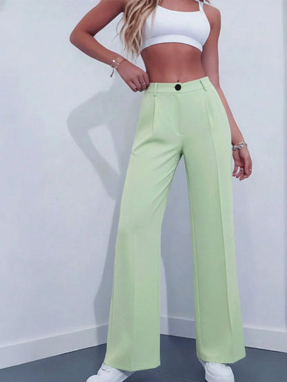 Women's Elegant High Waist Pleated Wide Leg Trousers Casual Office Commuting Drapey Suit Pants With Pockets Fall