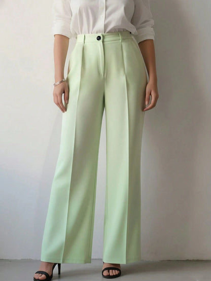 Women's Elegant High Waist Pleated Wide Leg Trousers Casual Office Commuting Drapey Suit Pants With Pockets Fall