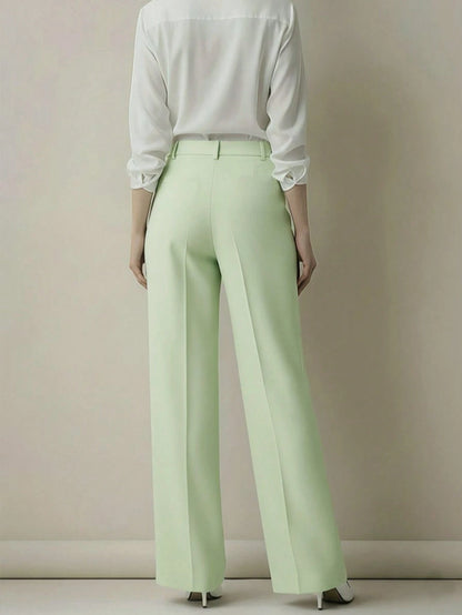 Women's Elegant High Waist Pleated Wide Leg Trousers Casual Office Commuting Drapey Suit Pants With Pockets Fall