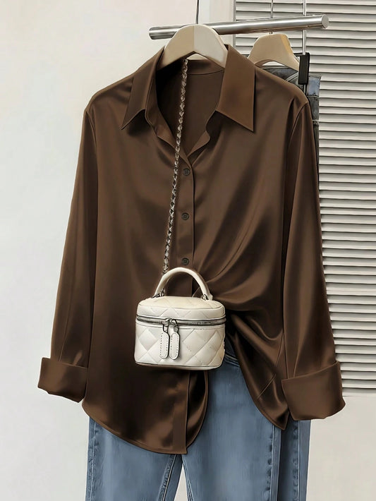 Women's Elegant Satin Blouse, Versatile For Work And Casual Wear, Spring/Autumn