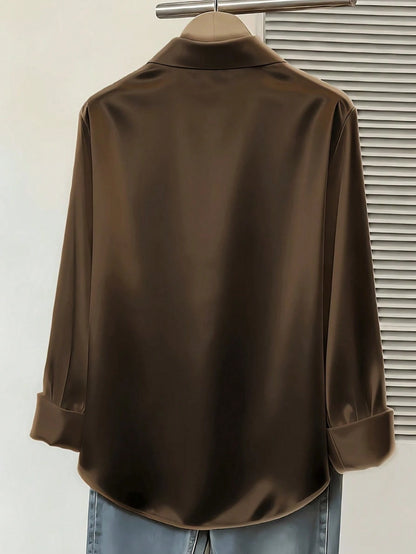 Women's Elegant Satin Blouse, Versatile For Work And Casual Wear, Spring/Autumn