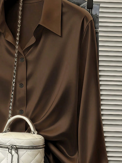 Women's Elegant Satin Blouse, Versatile For Work And Casual Wear, Spring/Autumn