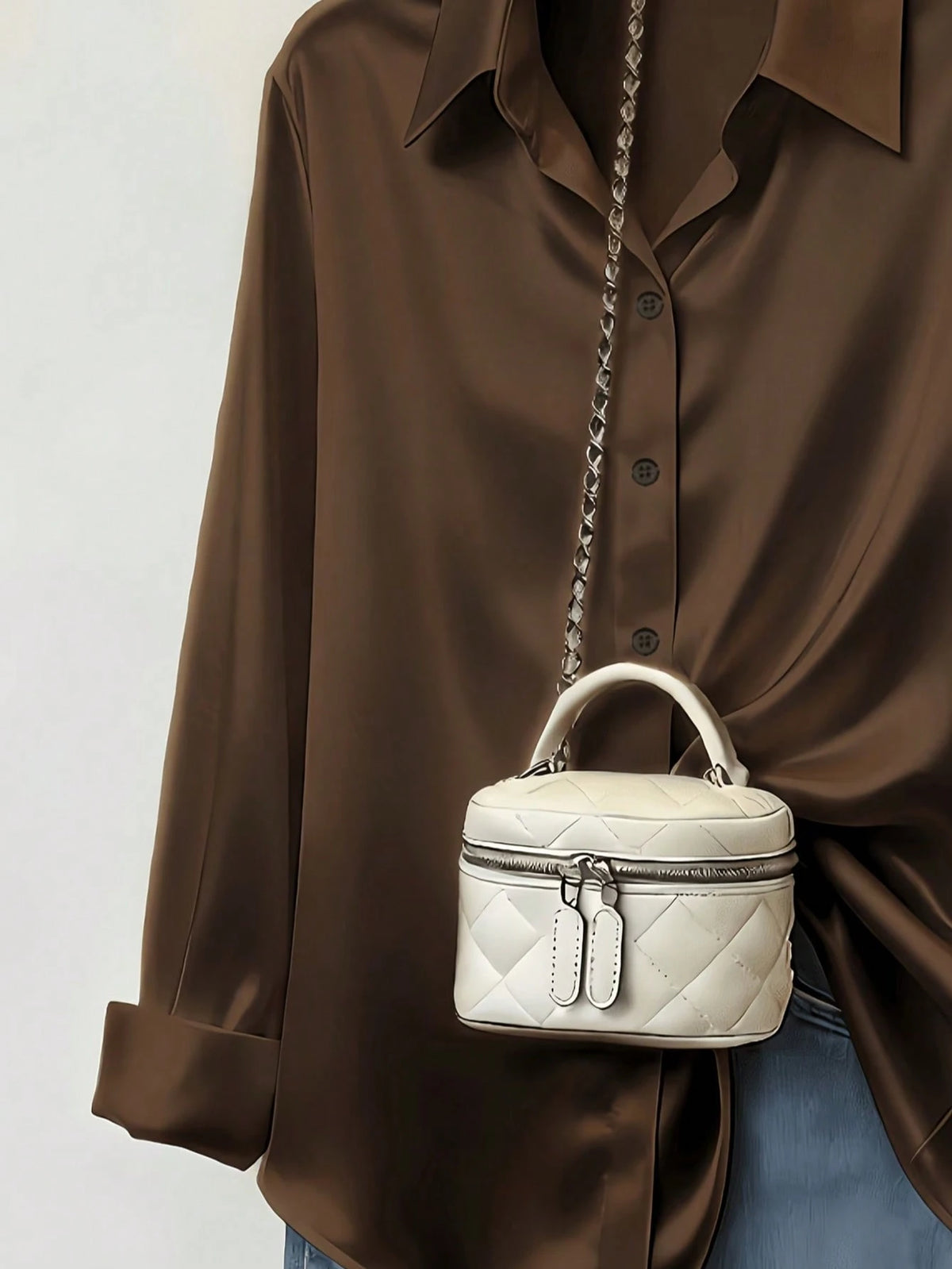 Women's Elegant Satin Blouse, Versatile For Work And Casual Wear, Spring/Autumn