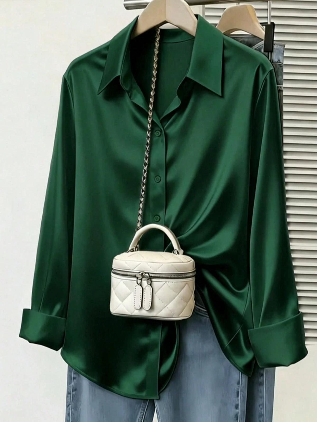 Women's Elegant Satin Blouse, Versatile For Work And Casual Wear, Spring/Autumn