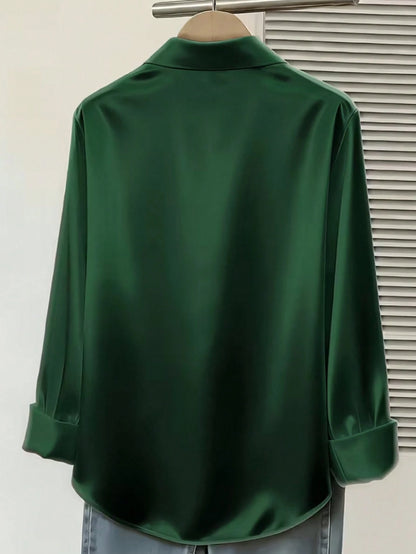 Women's Elegant Satin Blouse, Versatile For Work And Casual Wear, Spring/Autumn