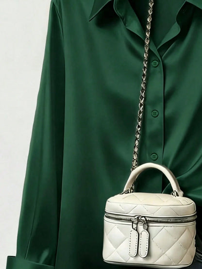 Women's Elegant Satin Blouse, Versatile For Work And Casual Wear, Spring/Autumn