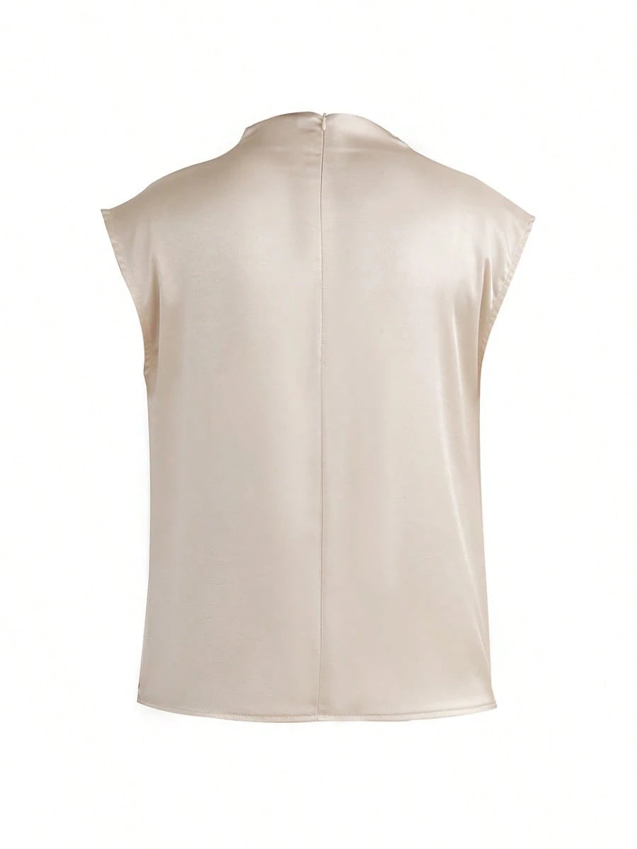Women's Elegant Solid Satin Blouse, Suitable For Dates And Office Occasions Summer