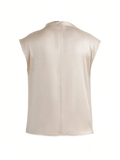 Women's Elegant Solid Satin Blouse, Suitable For Dates And Office Occasions Summer